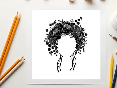 Silhouette of a floral headband with ribbons and flowers