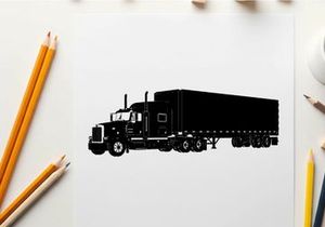 Silhouette of a large semi truck with trailer