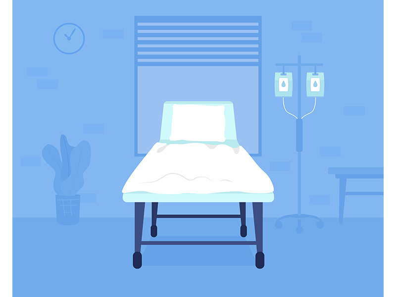 Hospital bed flat color vector illustration