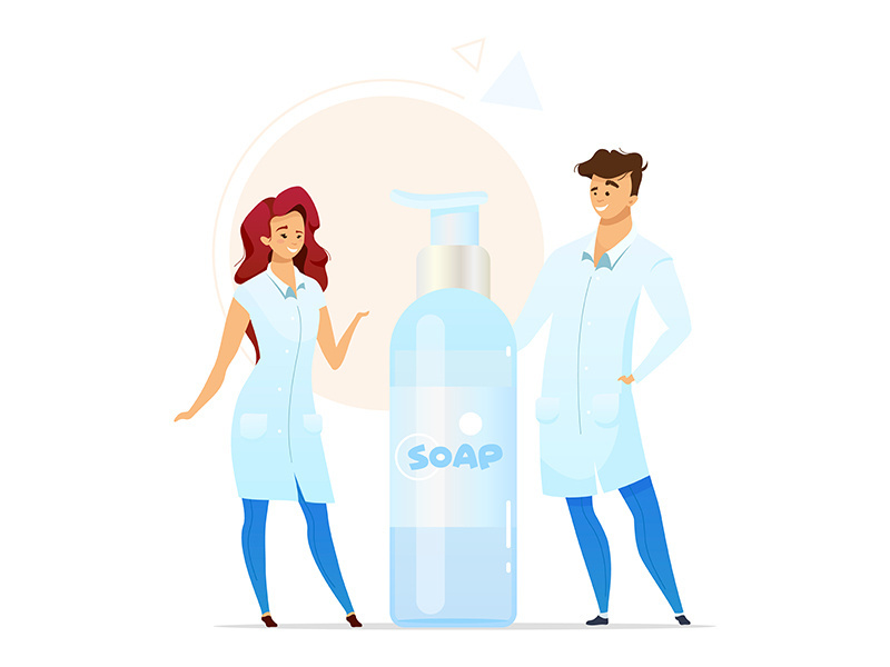 Liquid soap manufacturing flat color vector illustration