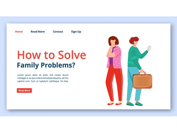 How to solve family problems landing page vector template preview picture