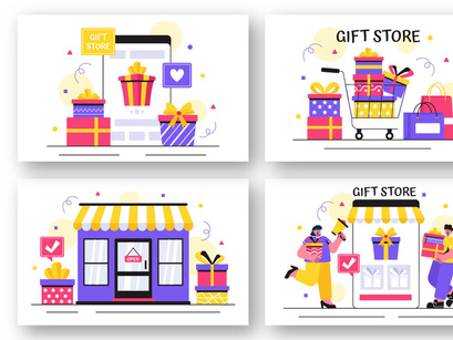 11 Gifts Store Vector Illustration