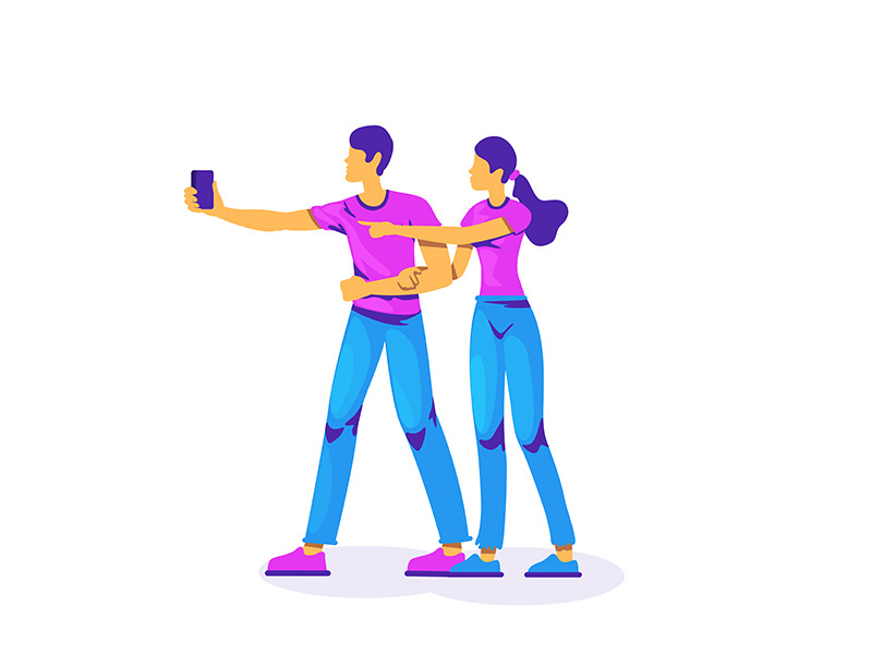 People with smartphone flat color vector faceless character