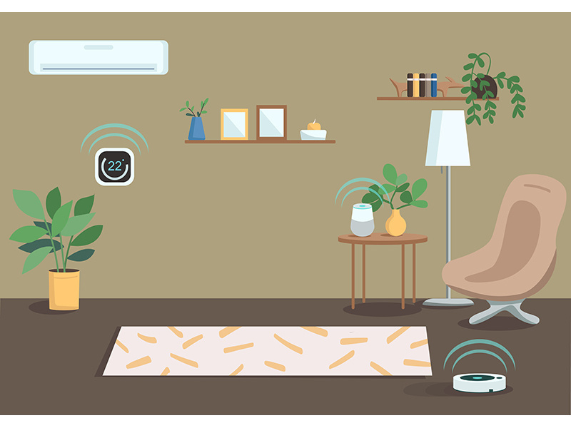 Smart apartment flat color vector illustration