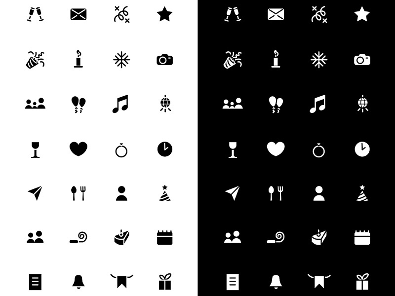 Holiday events glyph icons set for night and day mode