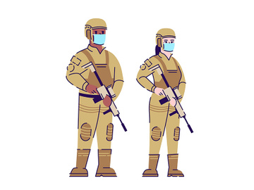 Soldiers in covid19 pandemic flat isolated vector illustration preview picture