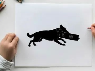 Dog silhouette running with a bite sleeve in mouth preview picture