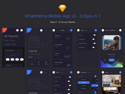Smart Home Mobile App - 3 Styles in 1 file.