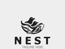 Bird nest logo natural root and leaf habitat bird house isolated template vector