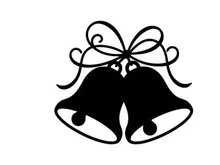 Schwarze Silhouette von Weihnachtsglocken mit dekorativer Schleife auf weißem Hintergrund