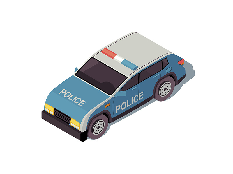 Police car isometric color vector illustration