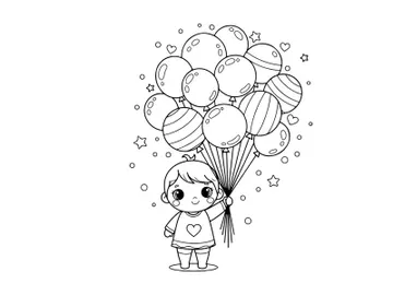 Child holding colorful balloons vector illustration flat design preview picture