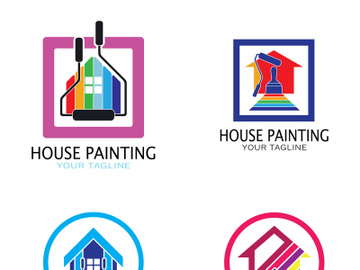 logo icon illustration house paint with a blend of brushes and rollers for house wall paint design, minimalist house, painting, interior, building, property business, wallpaper, vector concept preview picture