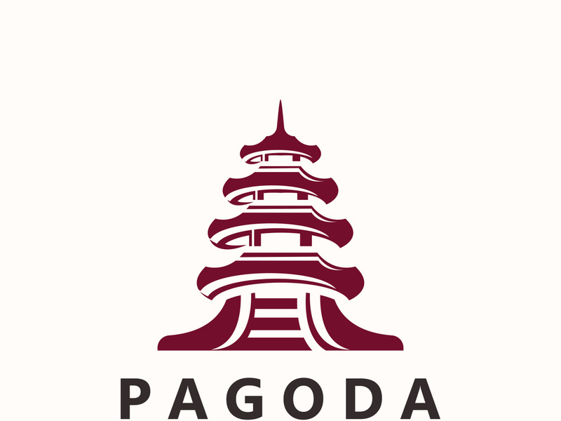 Pagoda culture logo vintage design illustration, temple heritage building vector