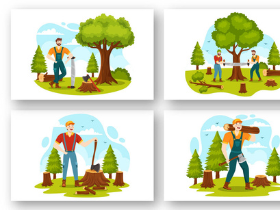 16 Chopping Timber and Cutting Tree Illustration