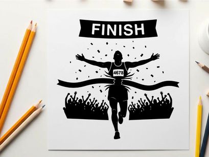 Silhouette of a runner crossing the finish line in silhouette