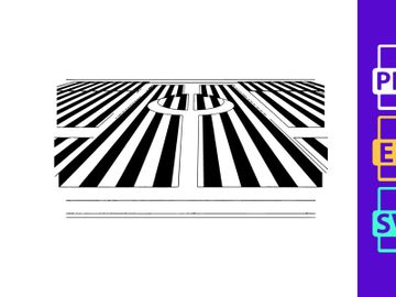 Black and white striped pattern with a central circle on a flat surface preview picture