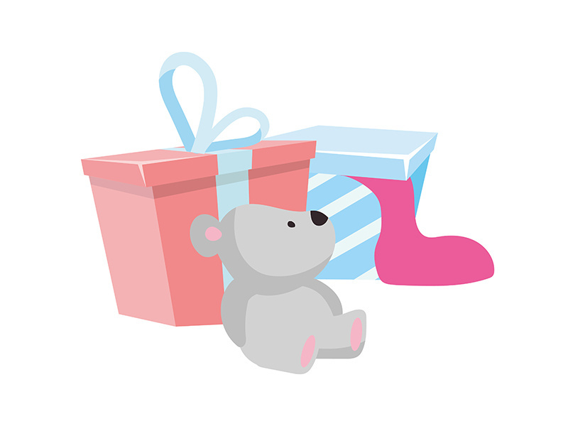 Packing gifts for child birthday flat concept vector illustration