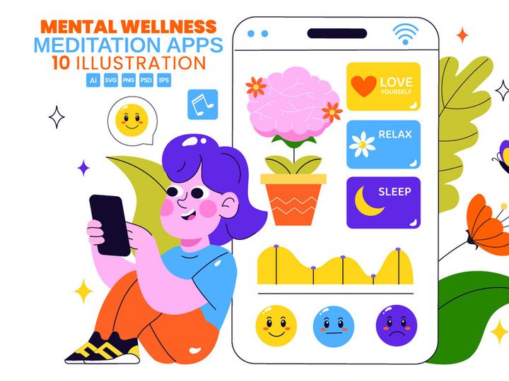 10 Mental Wellness Apps Illustration