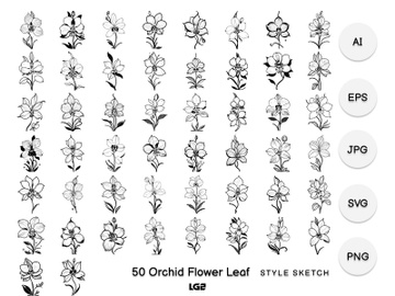 Orchid Flower Leaf Element Icon Black preview picture