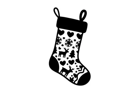 Icono navideño en blanco y negro con diseño de reno y motivo de copo de nieve.
