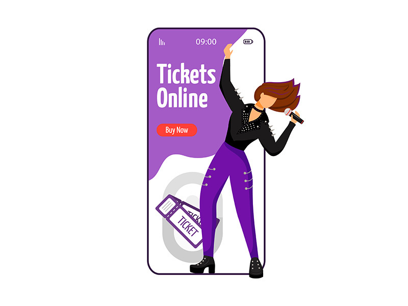 Tickets online cartoon smartphone vector app screen