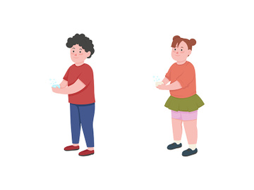 Children wash hands flat color vector faceless character set preview picture