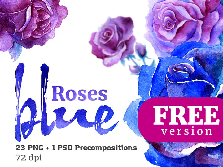 Blue Roses Floral Watercolor Set