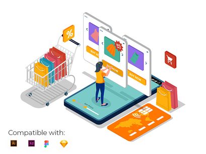 Online shop landing page illustration template.