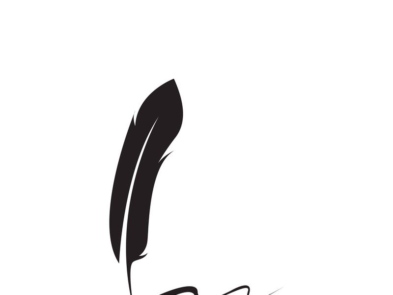 Feather quill design icon and logo illustration classic stationery