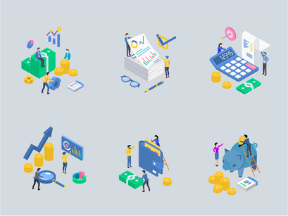 Accounting and audit isometric color illustration set