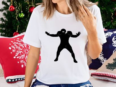 American football player in defensive stance