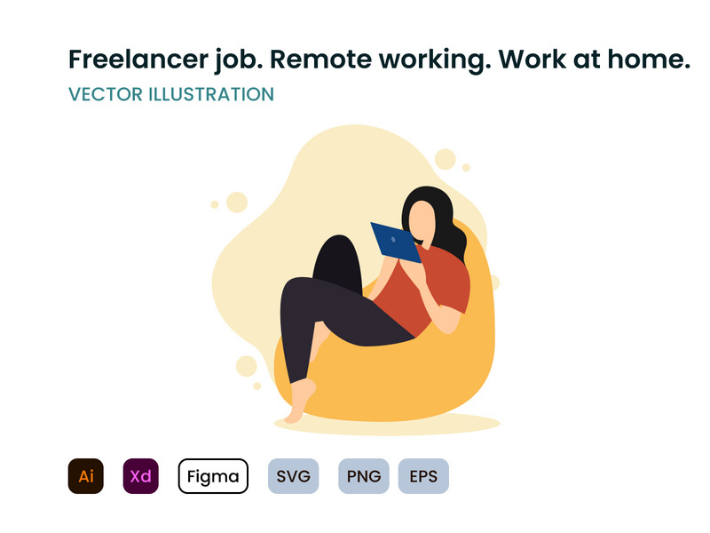 Freelancer job. Remote working. Work from home illustration concept.