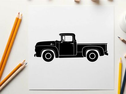Vintage pickup truck silhouette against white background