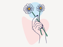 Women Hand Give a Flower, Vector Illustration