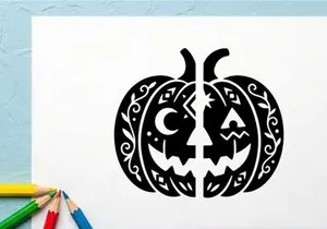 Stylized Halloween Pumpkin with Jack-o'-Lantern Face for Fall Decor