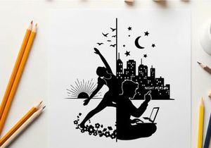 Silhouette of a person choosing between nature and city life
