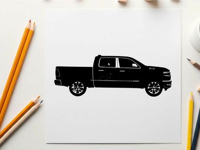 Silhouette of a black pickup truck with a brown interior silhouette