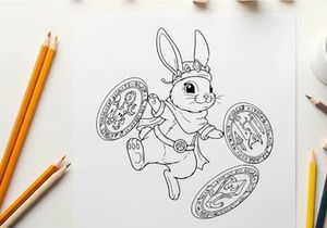 Lucky rabbit with coins vector illustration flat design