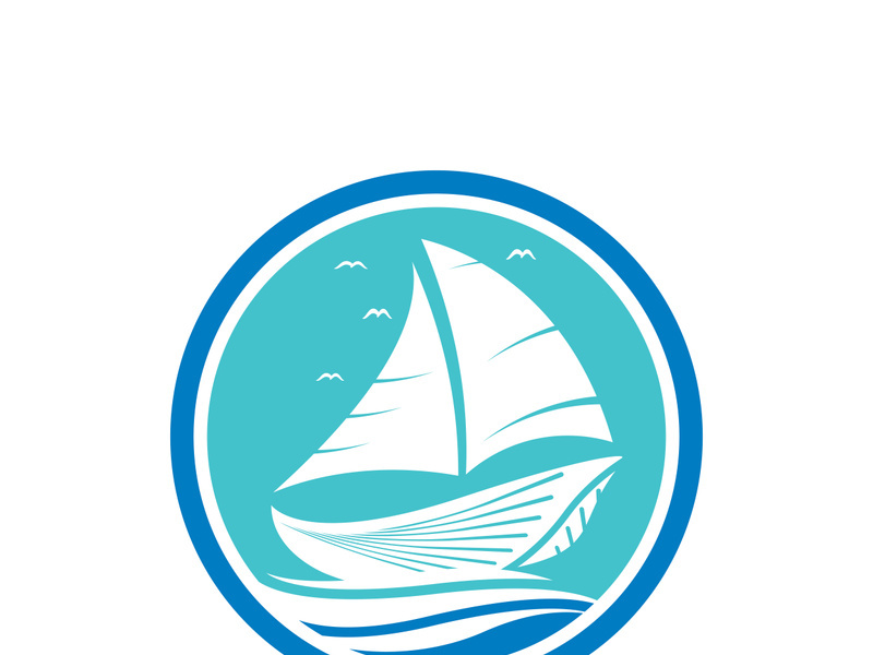 Sailboat boat on sea ocean wave with logo design simple ship