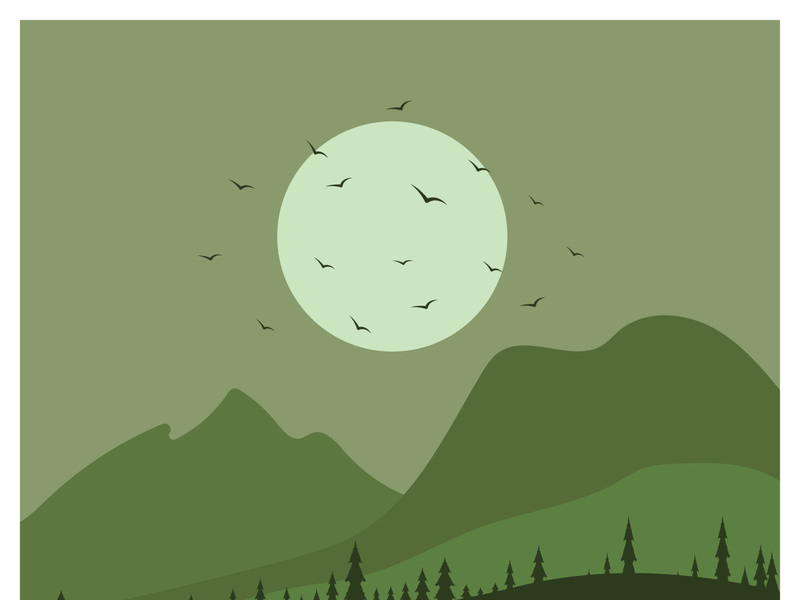 Beautiful landscape of mountains pine trees and moon design vector