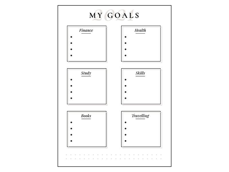 2021 annual goal spread minimalist planner page design
