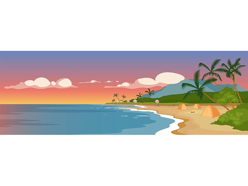 Tropical sandy beach flat color vector illustration
