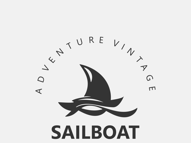 Sailboat vintage logo minimalist with wave, travel yacth or sailing boat vector design template