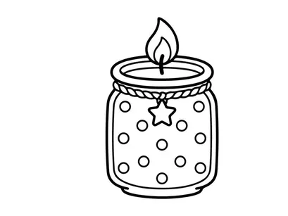Candle in a glass jar coloring page. Cute dotted lantern illustration for kids.