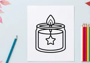 Burning star candle in glass jar for Halloween celebration. Spooky holiday flame decoration with glowing star symbol for festive home decor.
