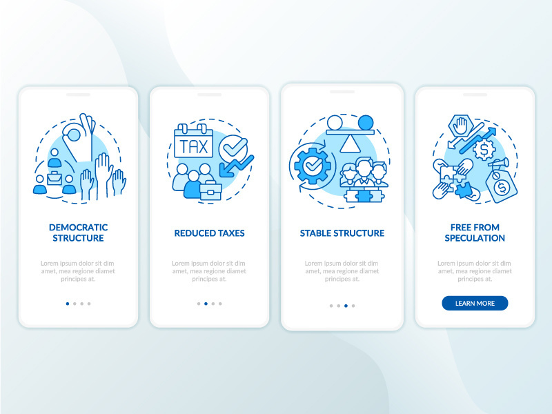 Advantages of co-ops blue onboarding mobile app screen
