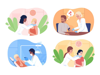 Patients at appointment with doctor illustrations set