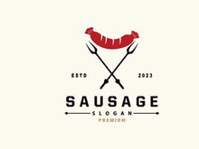 Sausage Logo, Vector Meat Fork and the Sausage Food