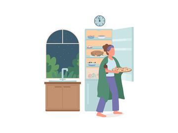 Girl taking food from fridge at night flat color vector faceless character preview picture